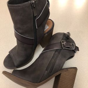 DV Grey, Peep-Toed, Open Heel Booties